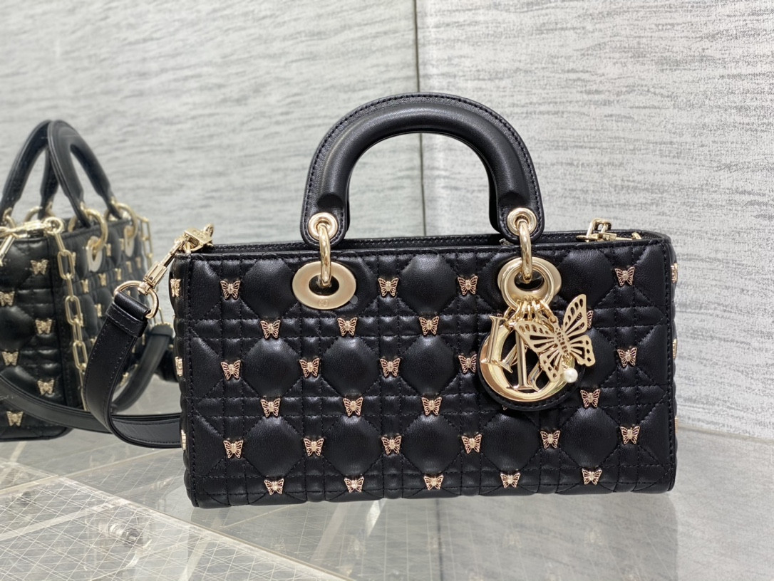 DIOR MEDIUM LADY D-JOY BAG Black with Butterfly Studs