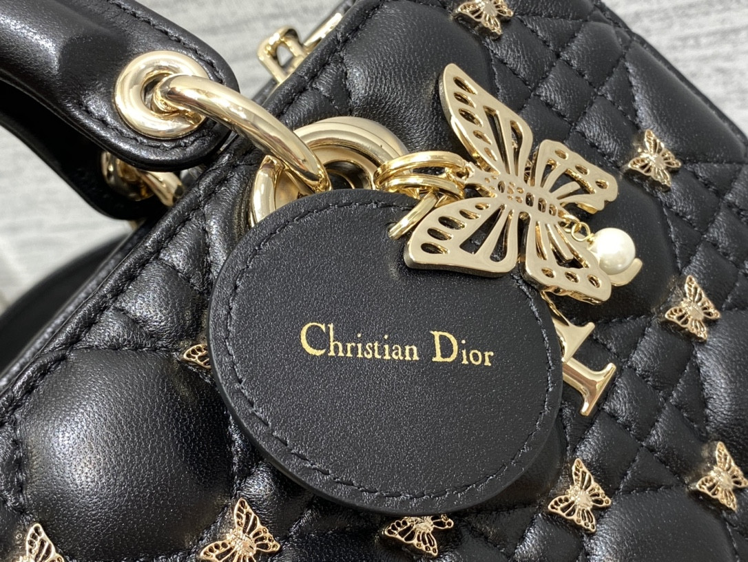 DIOR MEDIUM LADY D-JOY BAG Black with Butterfly Studs