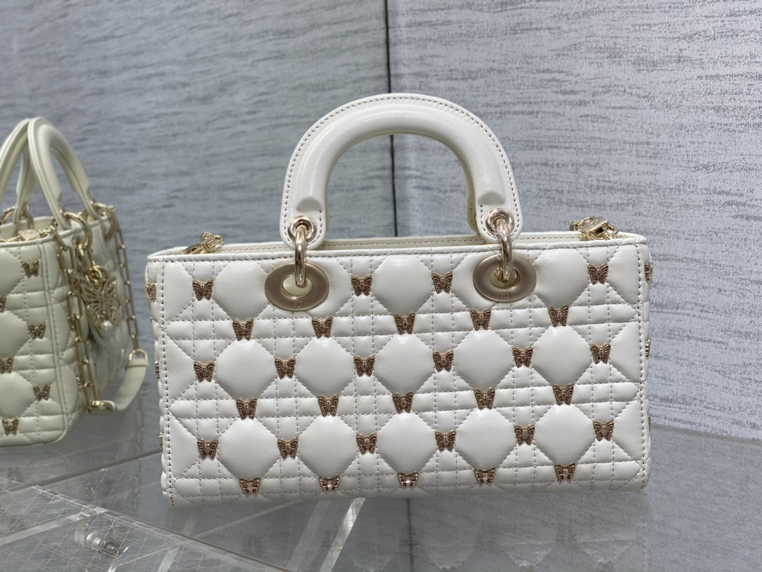 DIOR MEDIUM LADY D-JOY BAG White with Butterfly Studs