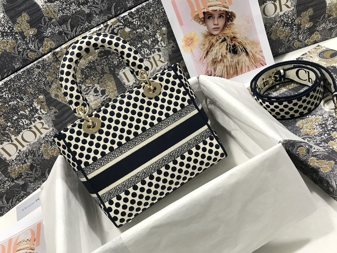 MEDIUM DIOR LADY D-LITE BAG polka dots 24 x 20 x 11 cm