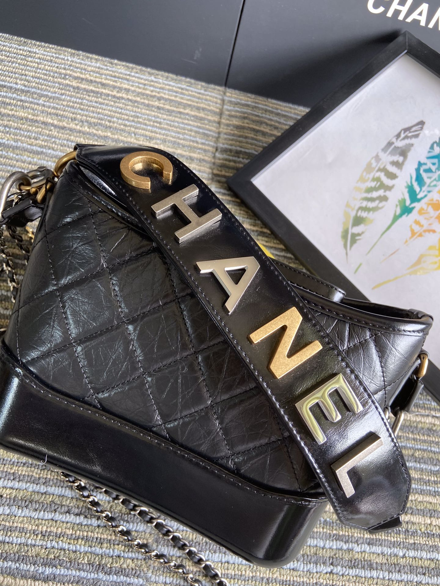 Chanel Gabrielle SMALL BLACK with shoulder strap letters 20 x 15 x 8cm