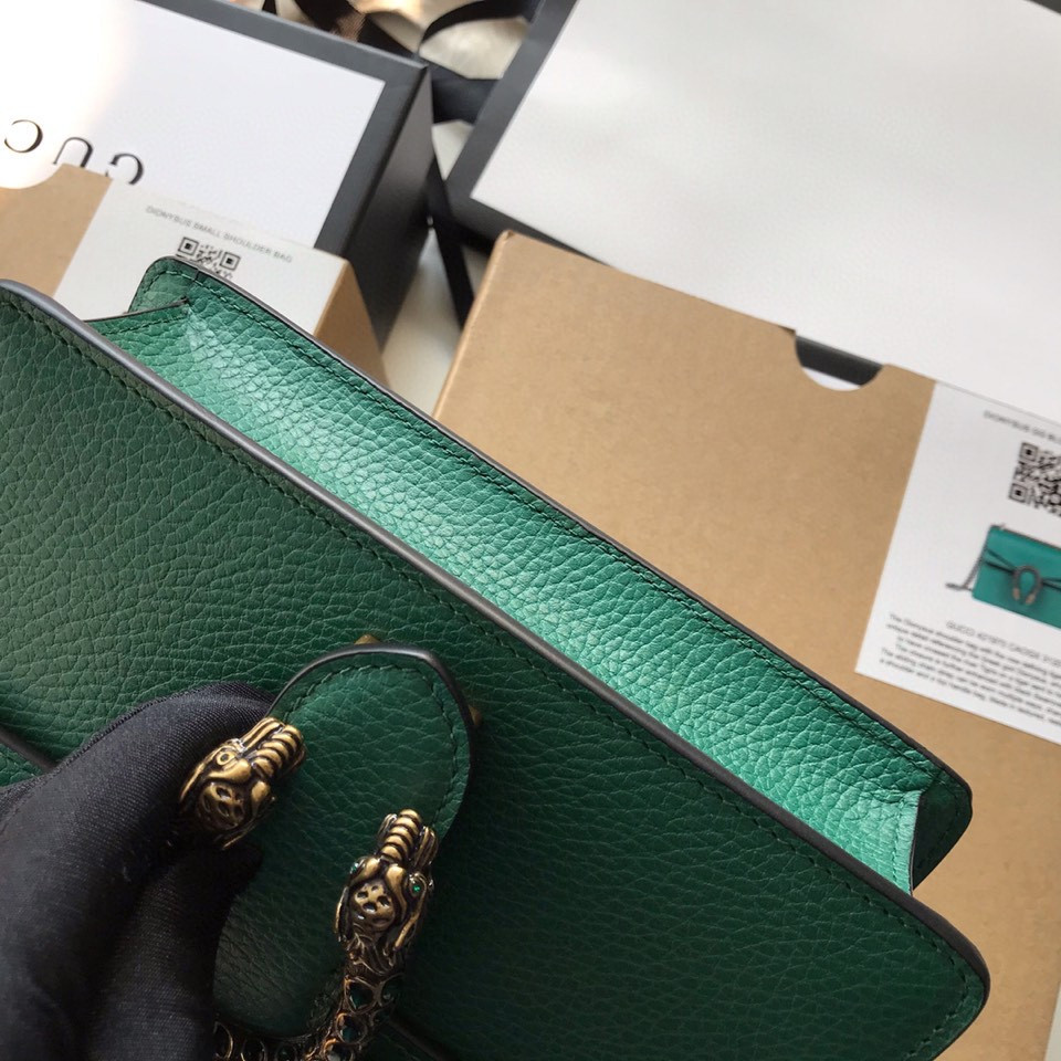 GUCCI DIONYSUS LEATHER MINI BAG GREEN 7.5"Wx6"Hx2"D