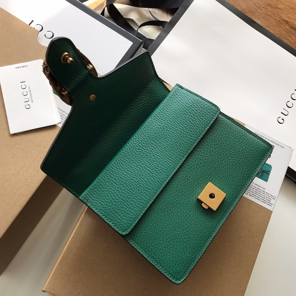 GUCCI DIONYSUS LEATHER MINI BAG GREEN 7.5"Wx6"Hx2"D