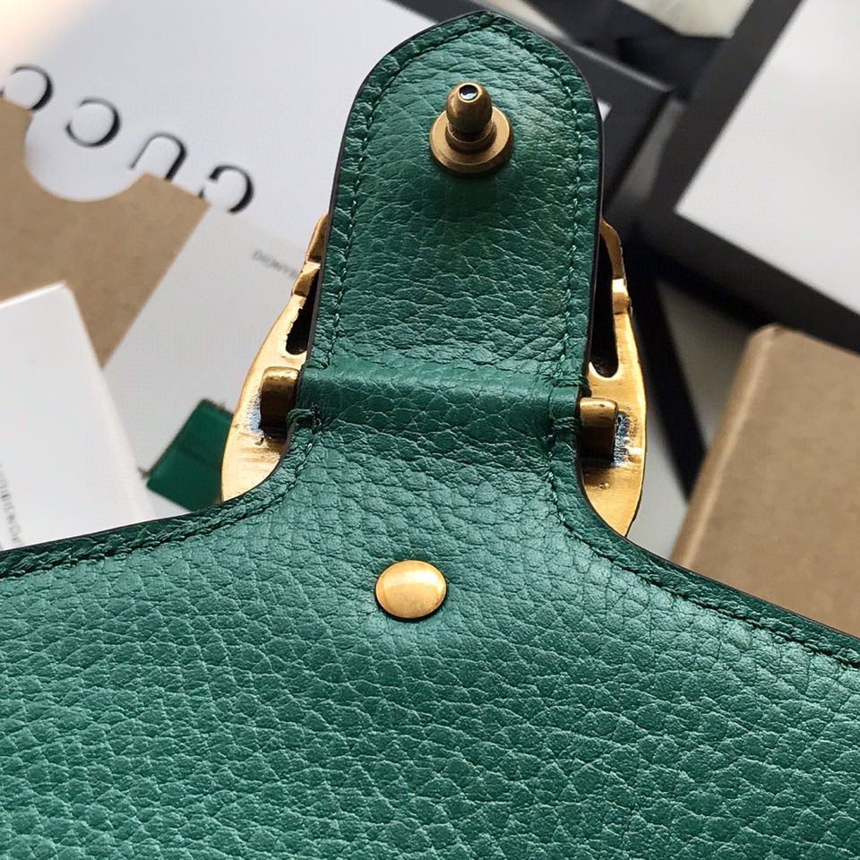 GUCCI DIONYSUS LEATHER MINI BAG GREEN 7.5"Wx6"Hx2"D
