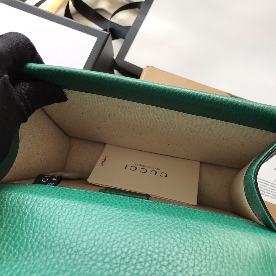 GUCCI DIONYSUS LEATHER MINI BAG GREEN 7.5"Wx6"Hx2"D