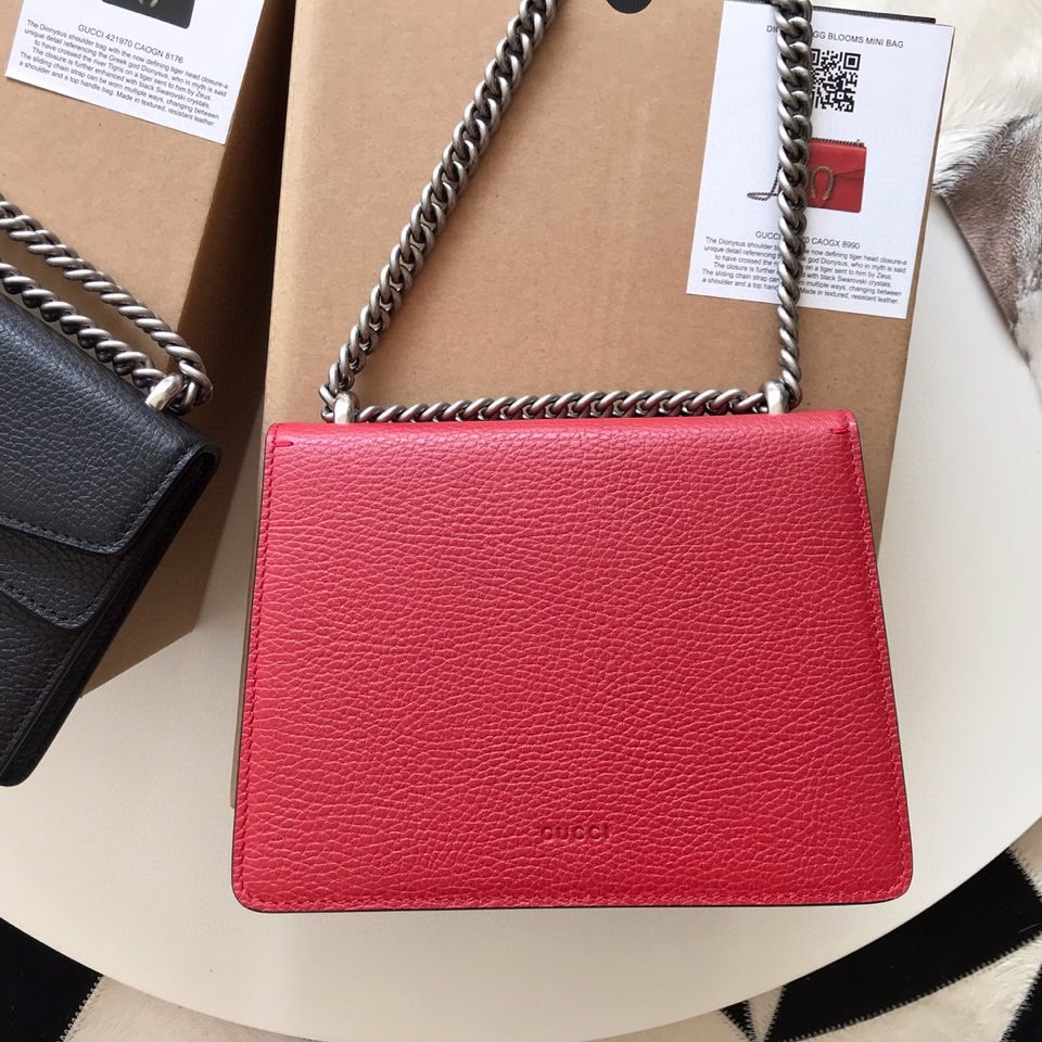 GUCCI DIONYSUS LEATHER MINI BAG RED 7.5"Wx6"Hx2"D