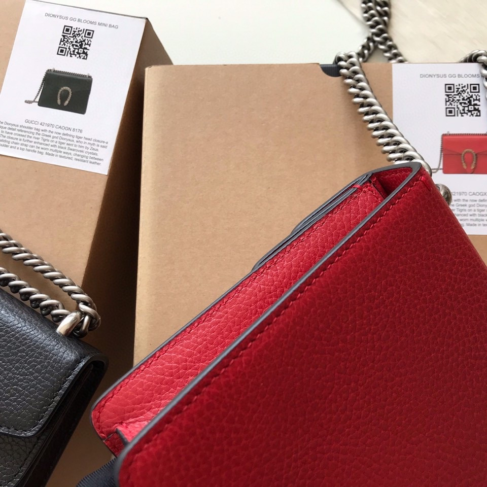 GUCCI DIONYSUS LEATHER MINI BAG RED 7.5"Wx6"Hx2"D