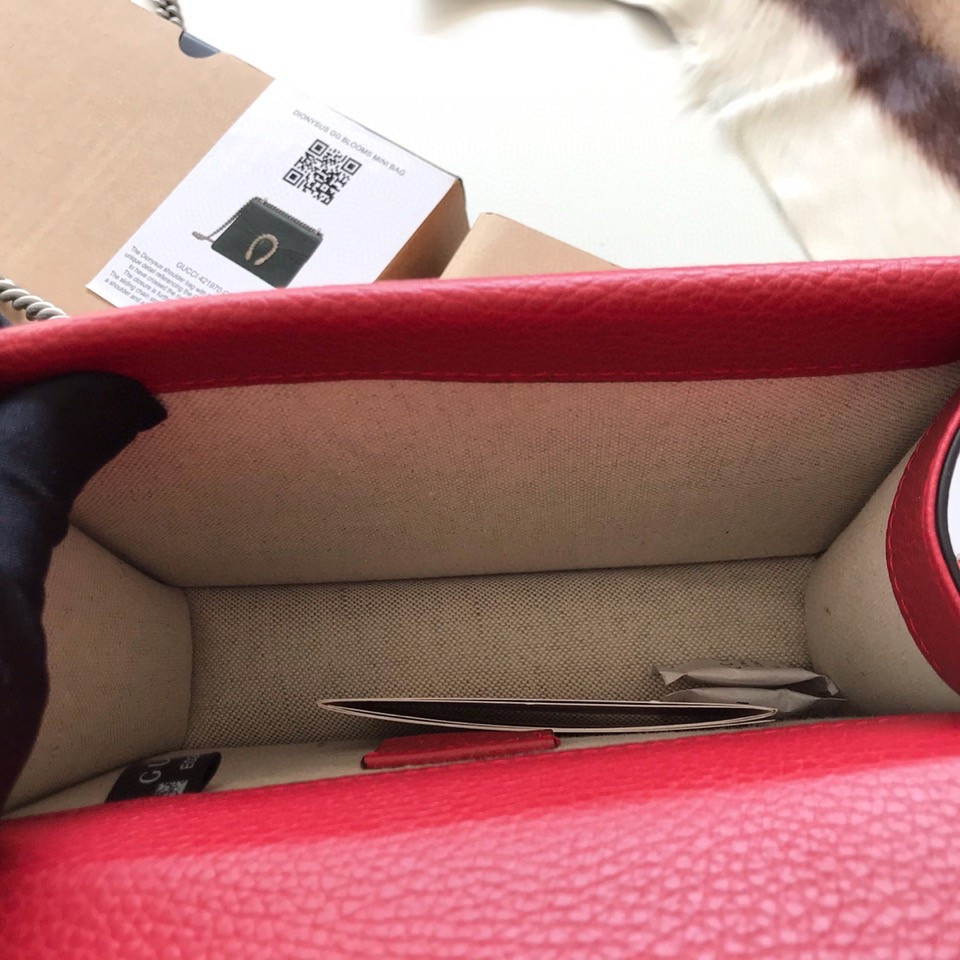 GUCCI DIONYSUS LEATHER MINI BAG RED 7.5"Wx6"Hx2"D