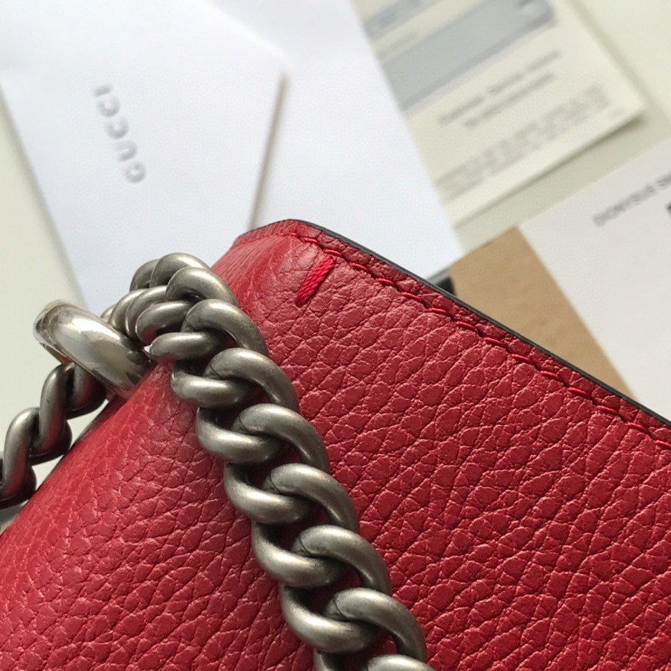GUCCI DIONYSUS LEATHER SMALL RECTANGULAR BAG RED 28x17x9cm