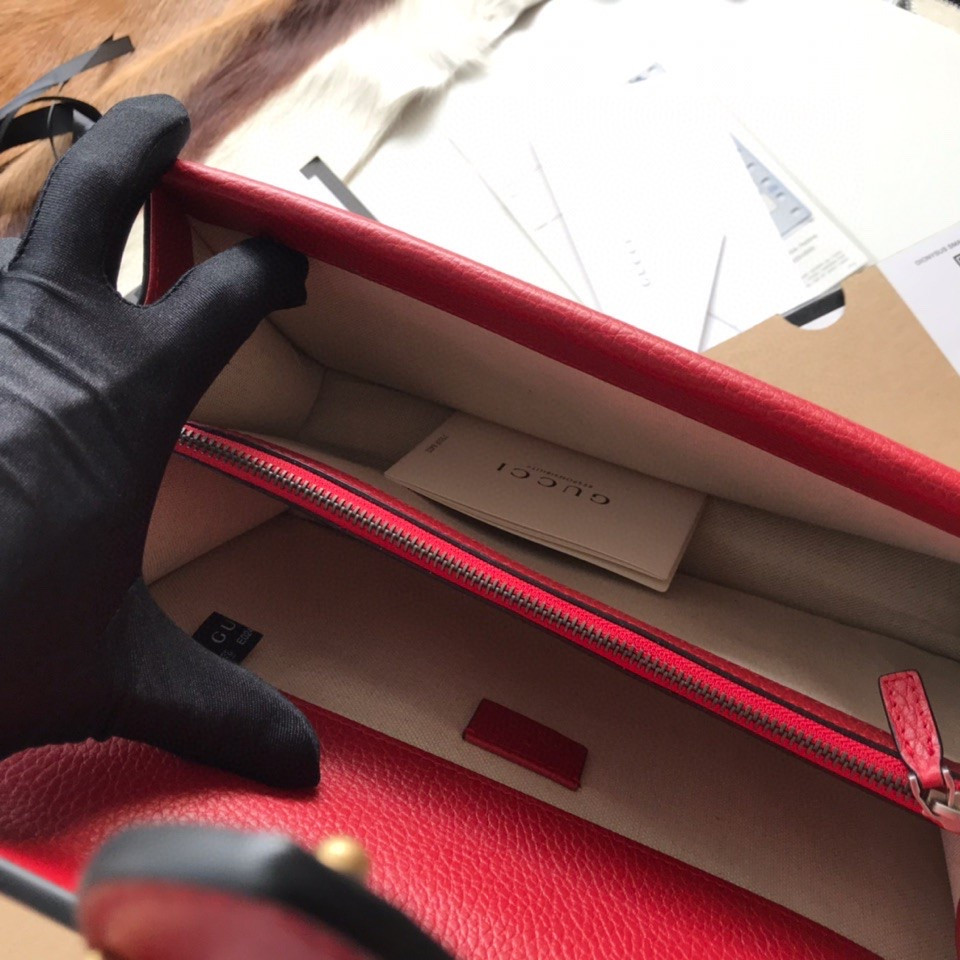 GUCCI DIONYSUS LEATHER SMALL RECTANGULAR BAG RED 28x17x9cm