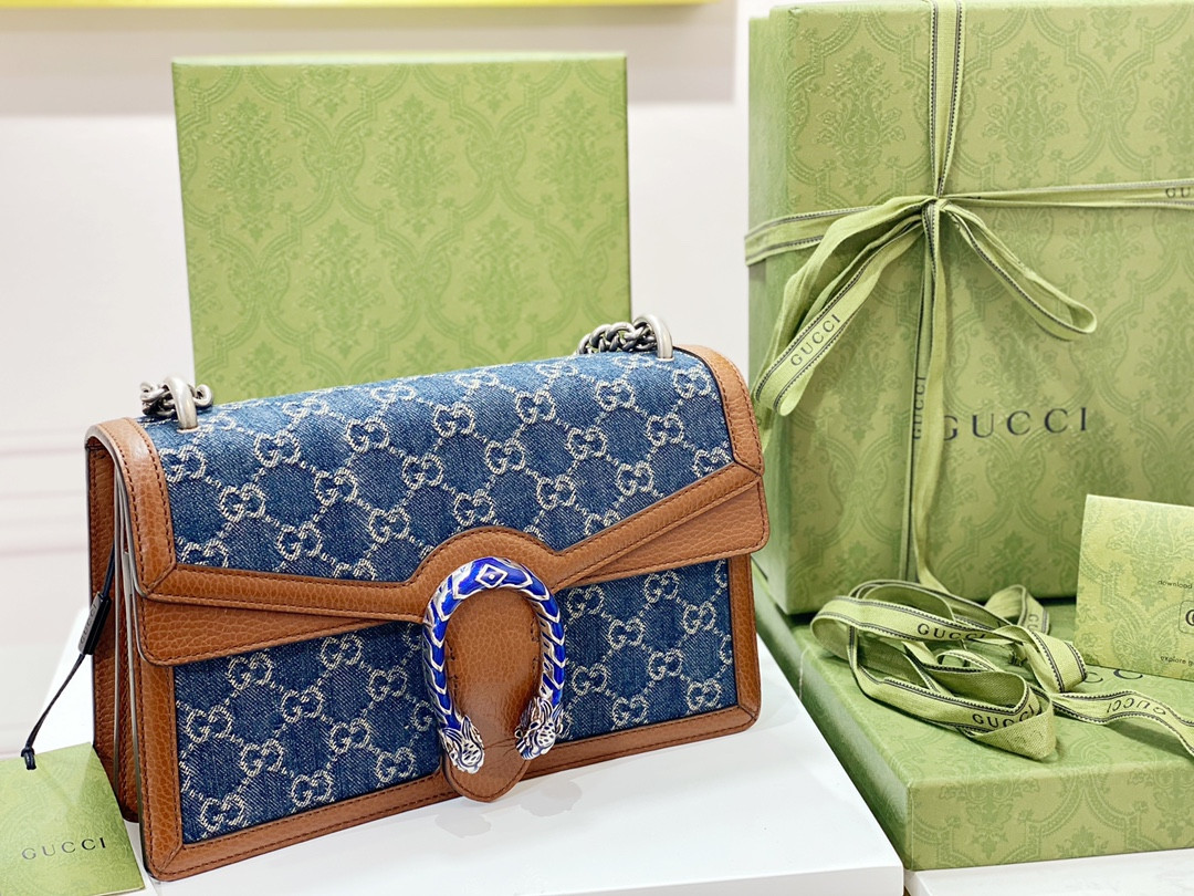 GUCCI DIONYSUS SMALL SHOULDER BAG BLUE 11"Wx7"Hx3.5"D