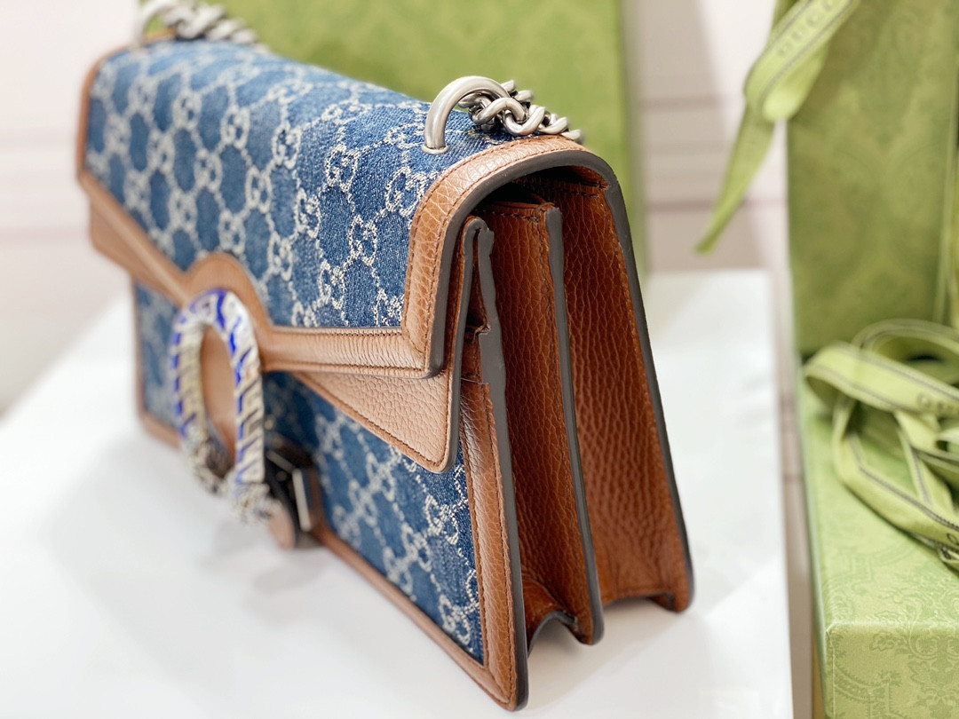 GUCCI DIONYSUS SMALL SHOULDER BAG BLUE 11"Wx7"Hx3.5"D