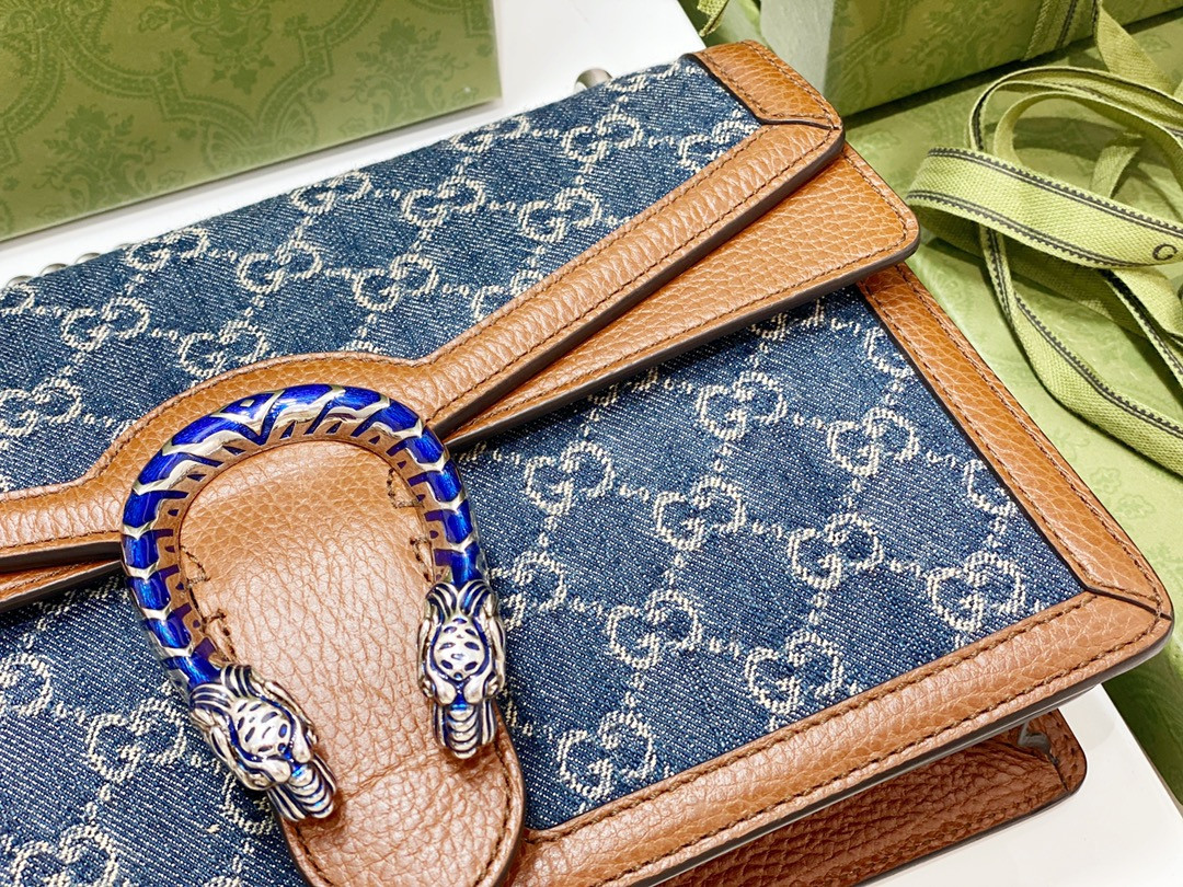 GUCCI DIONYSUS SMALL SHOULDER BAG BLUE 11"Wx7"Hx3.5"D