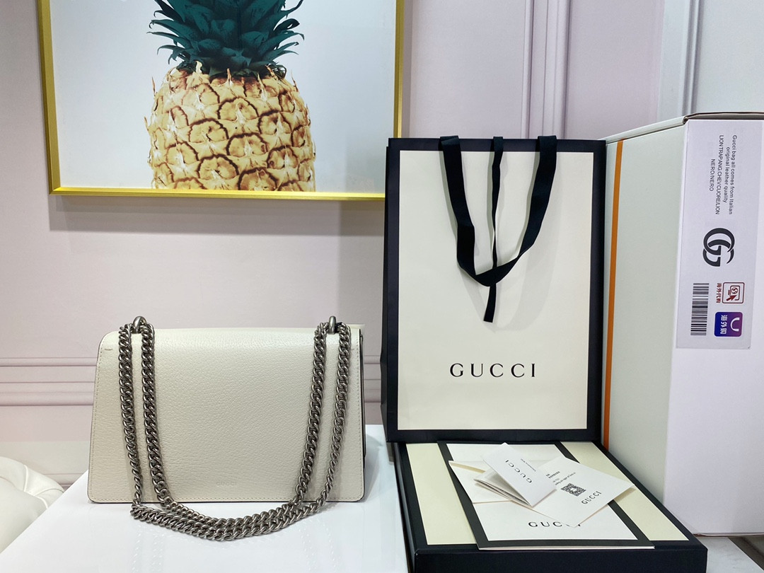 GUCCI DIONYSUS SMALL LEATHER SHOULDER BAG WHITE 11"Wx7"Hx3.5"D