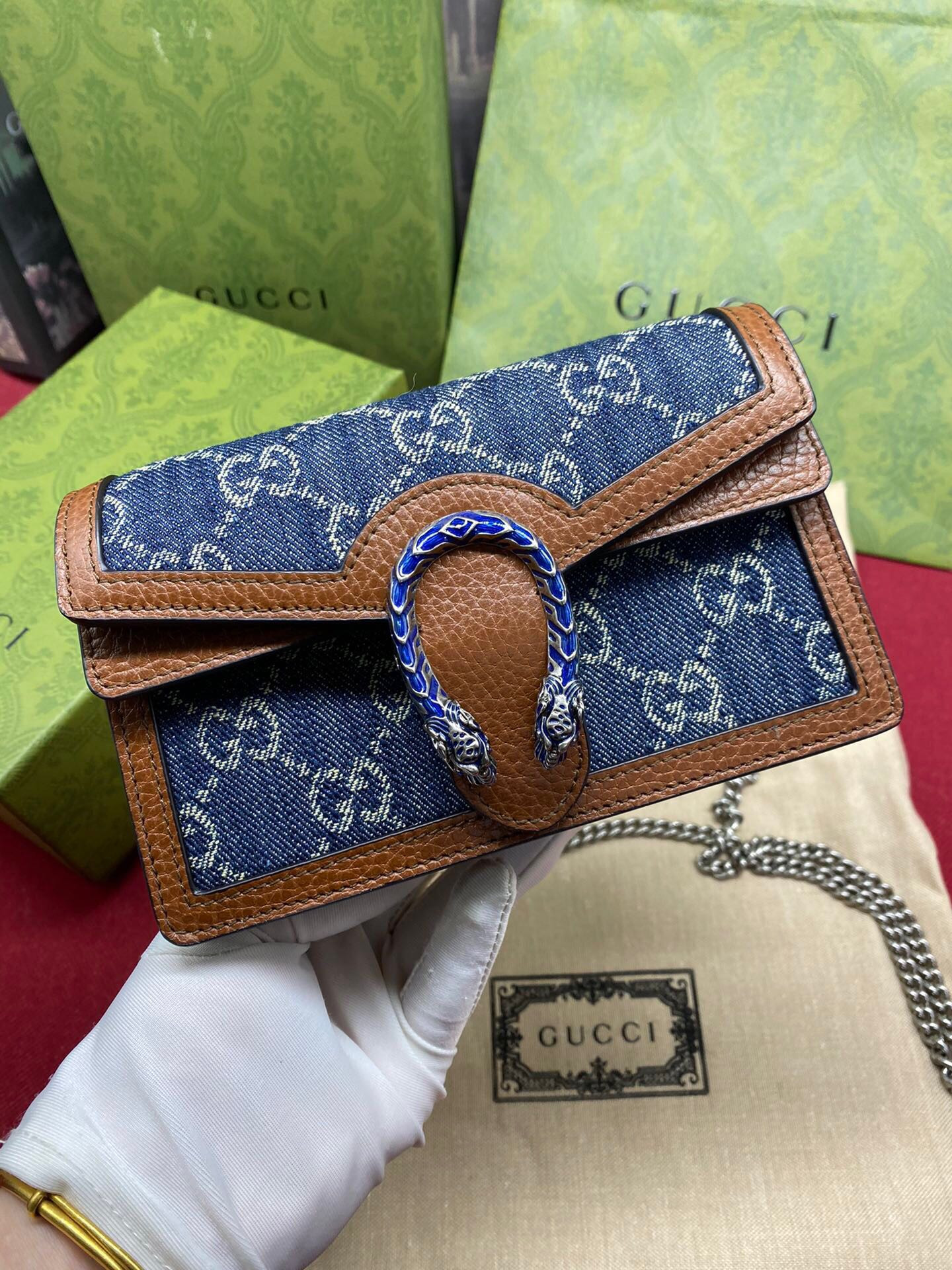 GUCCI DIONYSUS GG SUPREME SUPER MINI BAG 6.5"Wx3.9"Hx1.6"D