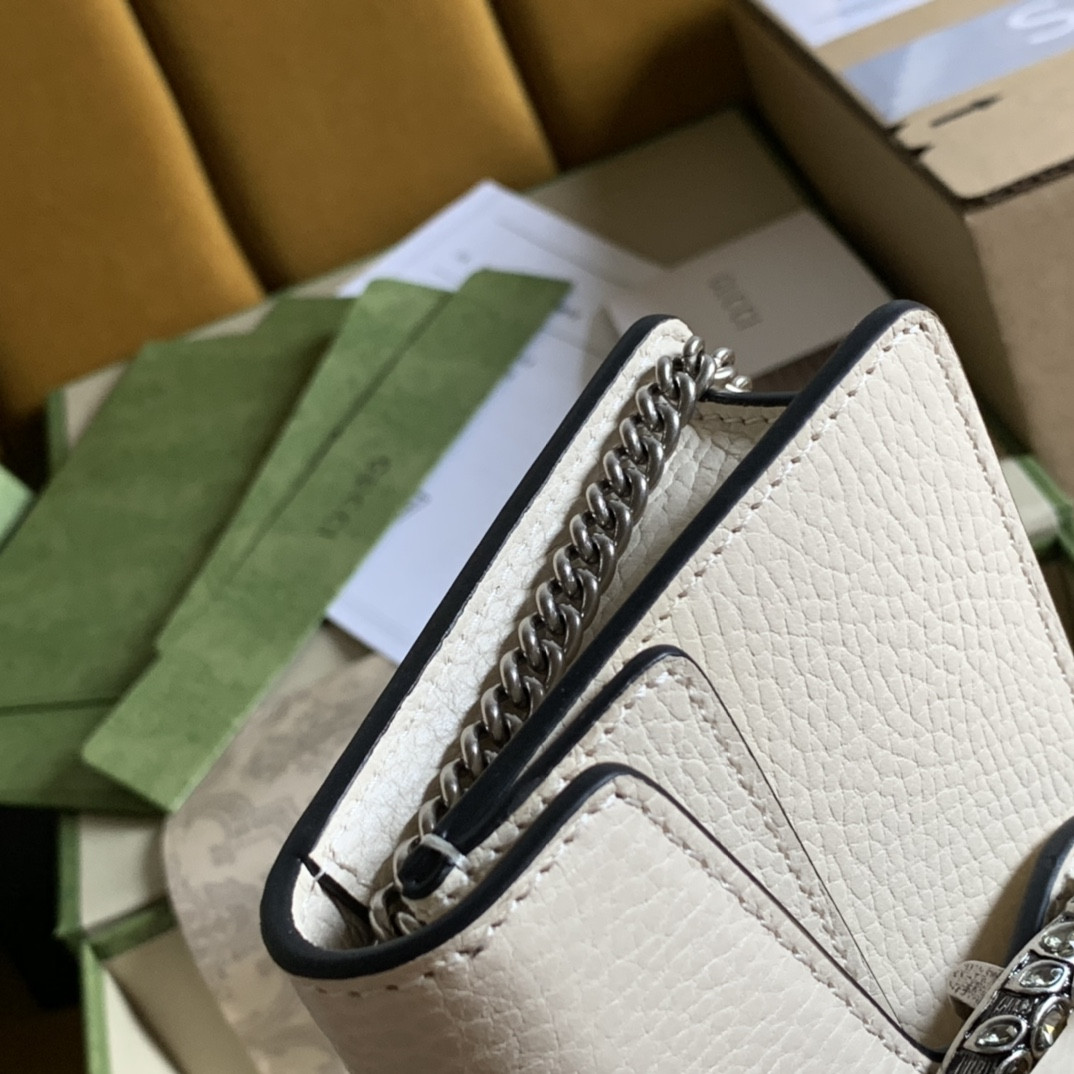 GUCCI DIONYSUS LEATHER SUPER MINI BAG WHITE 6.5"Wx3.9"Hx1.6"D