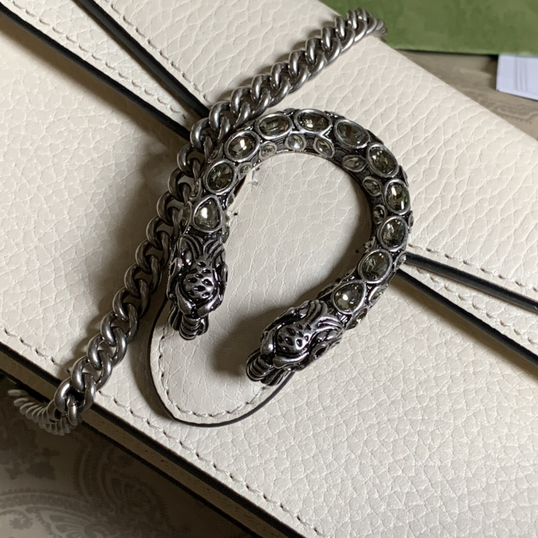 GUCCI DIONYSUS LEATHER SUPER MINI BAG WHITE 6.5"Wx3.9"Hx1.6"D