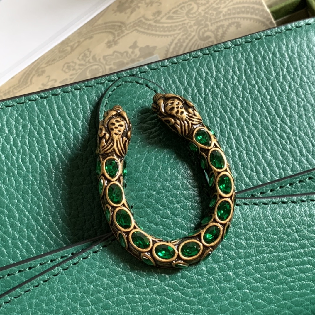 GUCCI DIONYSUS LEATHER SUPER MINI BAG GREEN 6.5"Wx3.9"Hx1.6"D