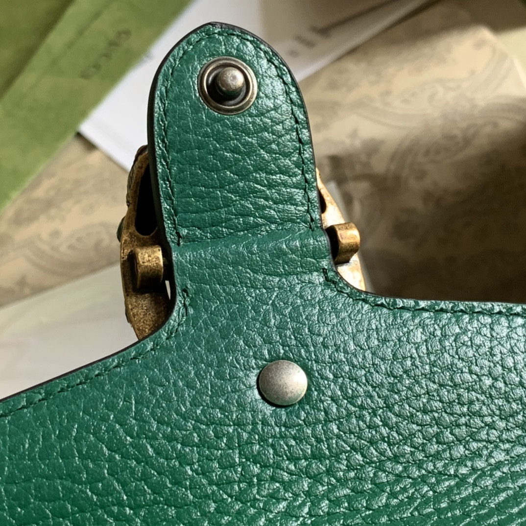 GUCCI DIONYSUS LEATHER SUPER MINI BAG GREEN 6.5"Wx3.9"Hx1.6"D