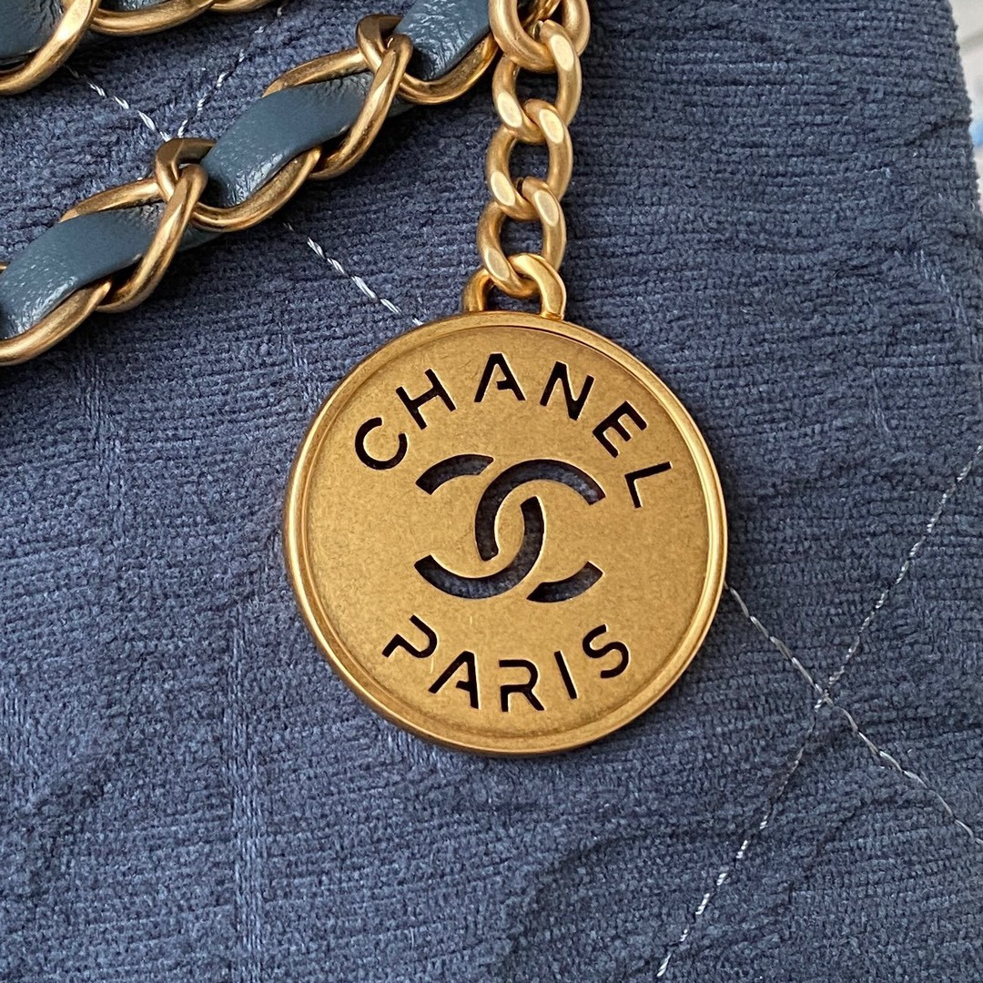 CHANEL 22 SMALL HANDBAG velvet NAVY 13.7×14.4×2.7 in