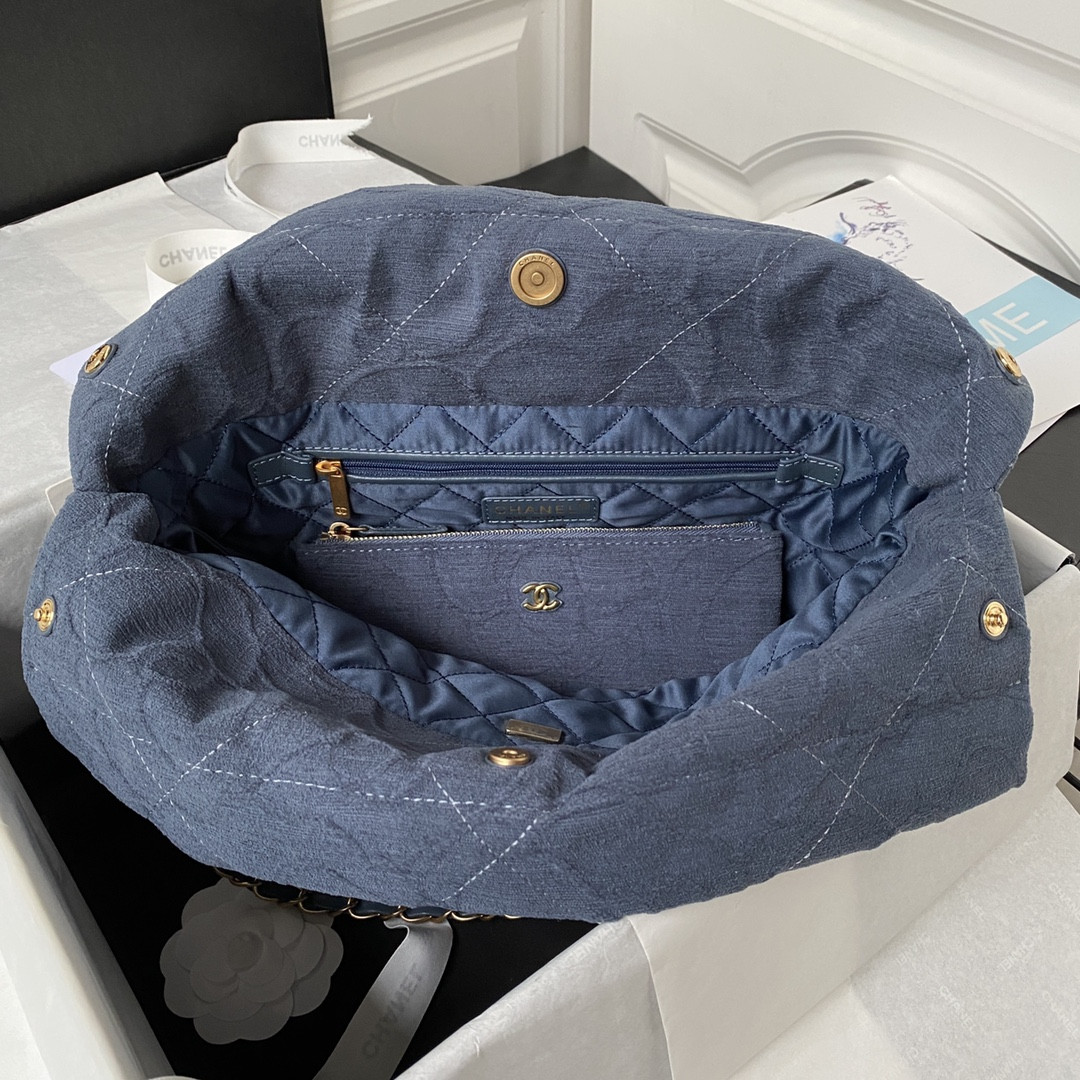 CHANEL 22 SMALL HANDBAG velvet NAVY 13.7×14.4×2.7 in