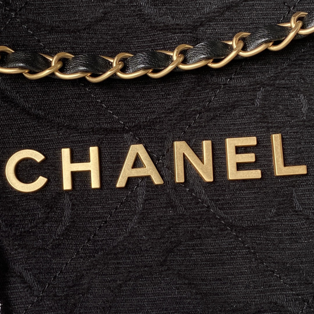 CHANEL 22 SMALL HANDBAG velvet BLACK 13.7×14.4×2.7 in
