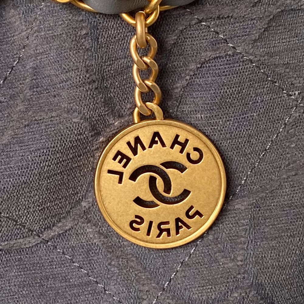 CHANEL 22 HANDBAG velvet GREY 15.2×16.4×3.1 in