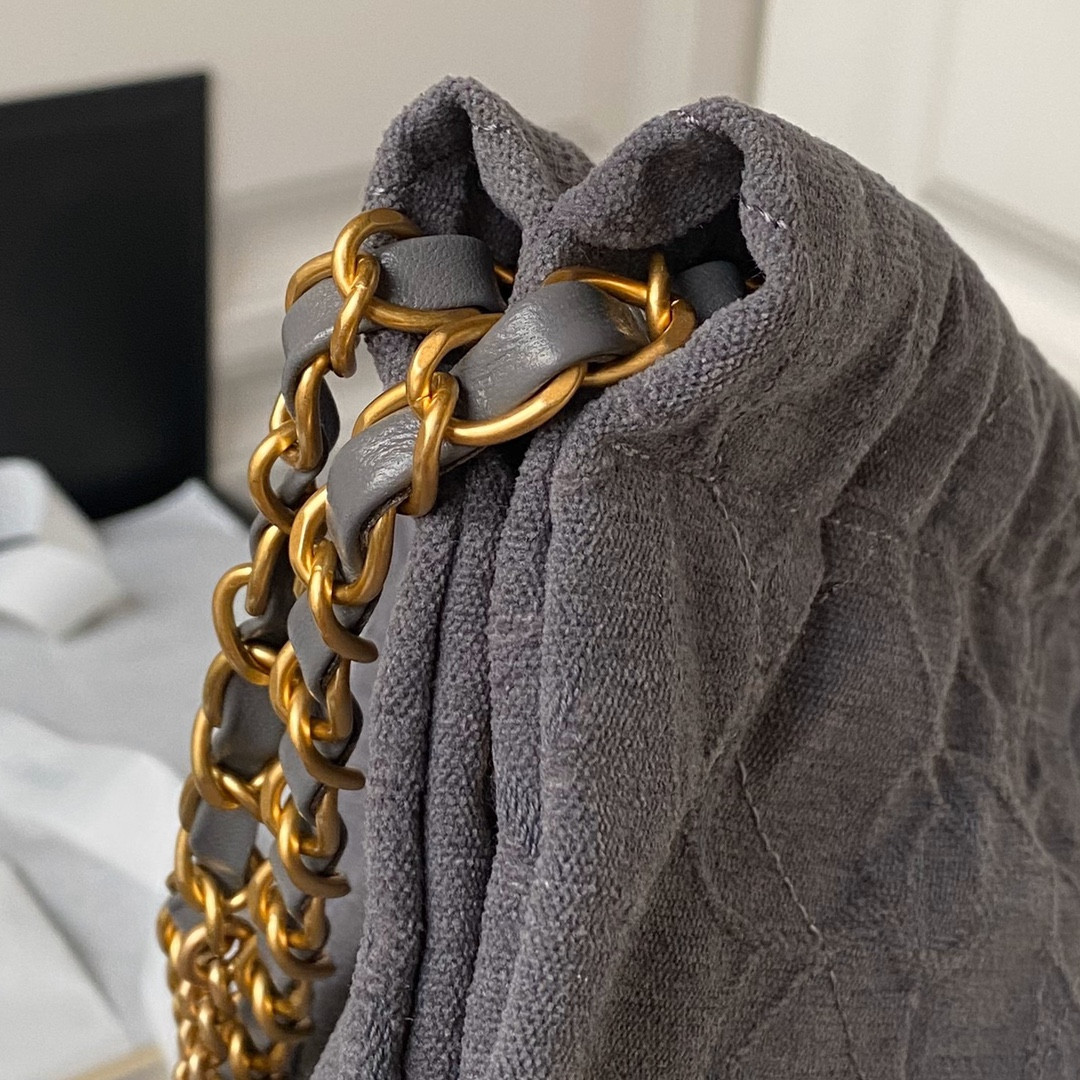 CHANEL 22 HANDBAG velvet GREY 15.2×16.4×3.1 in