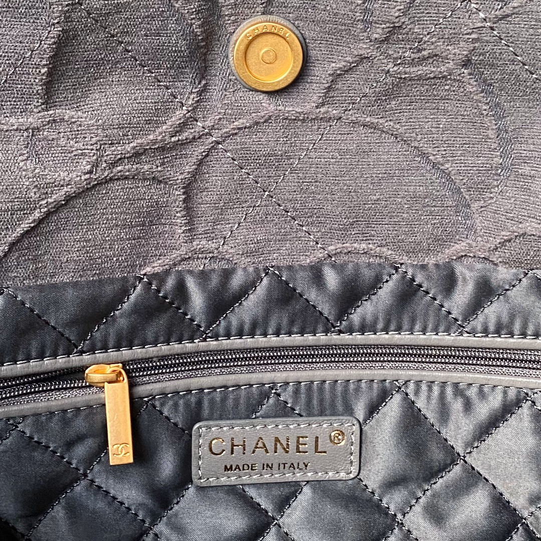 CHANEL 22 HANDBAG velvet GREY 15.2×16.4×3.1 in