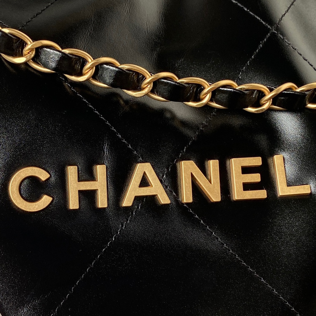 CHANEL 22 HANDBAG Shiny Calfskin BLACK 30×45×8cm