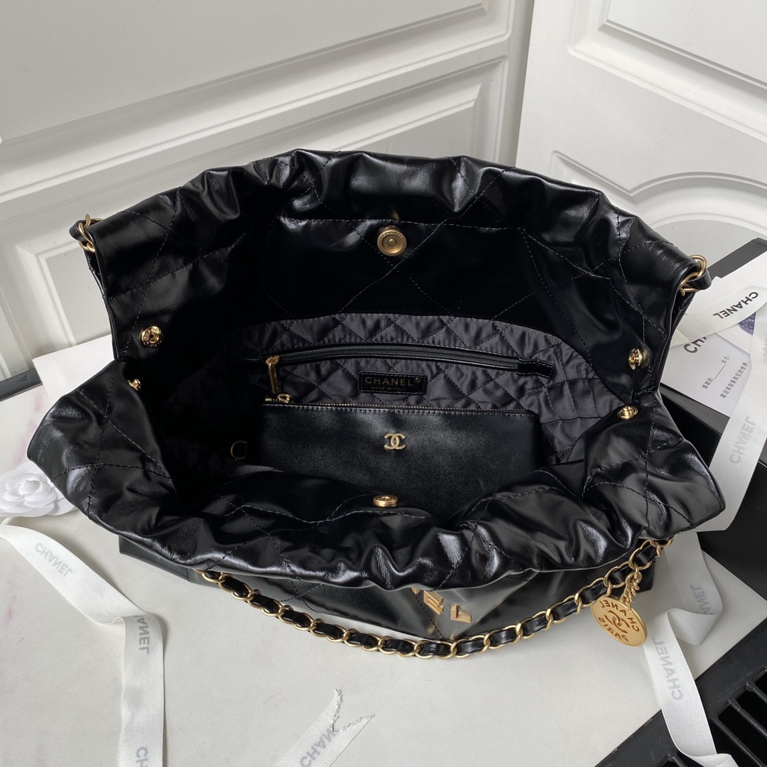 CHANEL 22 HANDBAG Shiny Calfskin BLACK 30×45×8cm