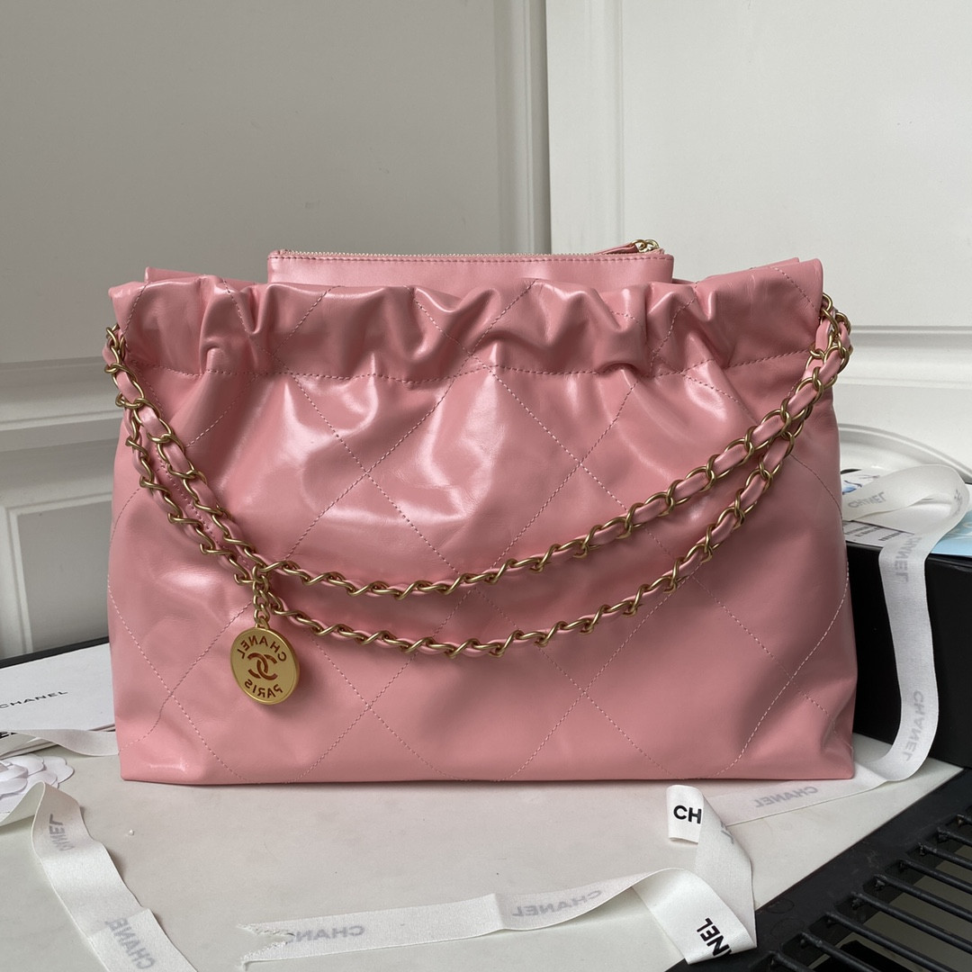 CHANEL 22 HANDBAG Shiny Calfskin PINK 30×45×8cm