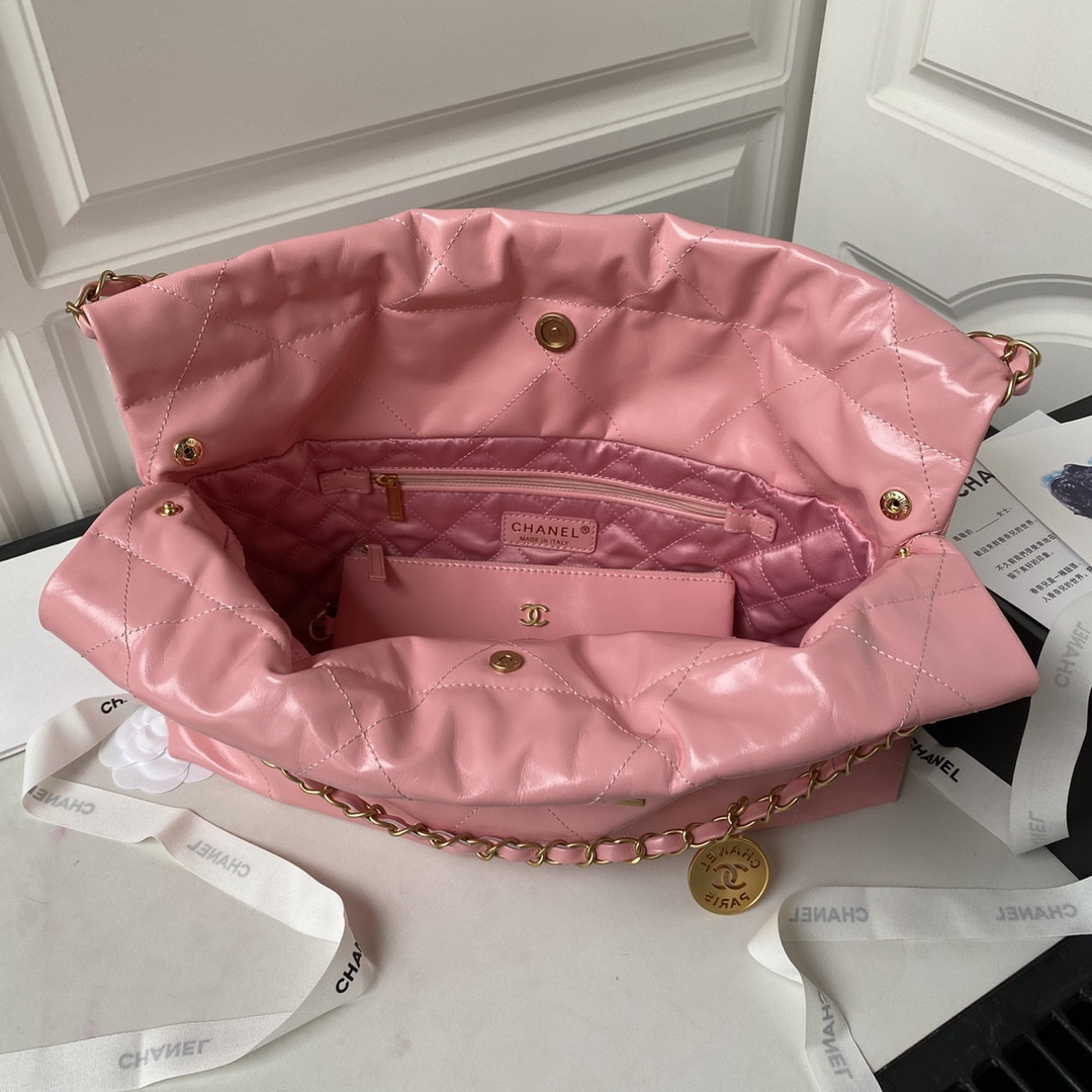 CHANEL 22 HANDBAG Shiny Calfskin PINK 30×45×8cm