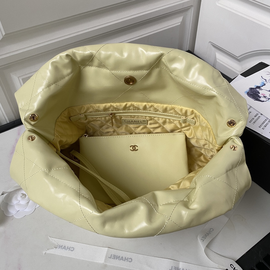 CHANEL 22 HANDBAG Shiny Calfskin YELLOW 30×45×8cm