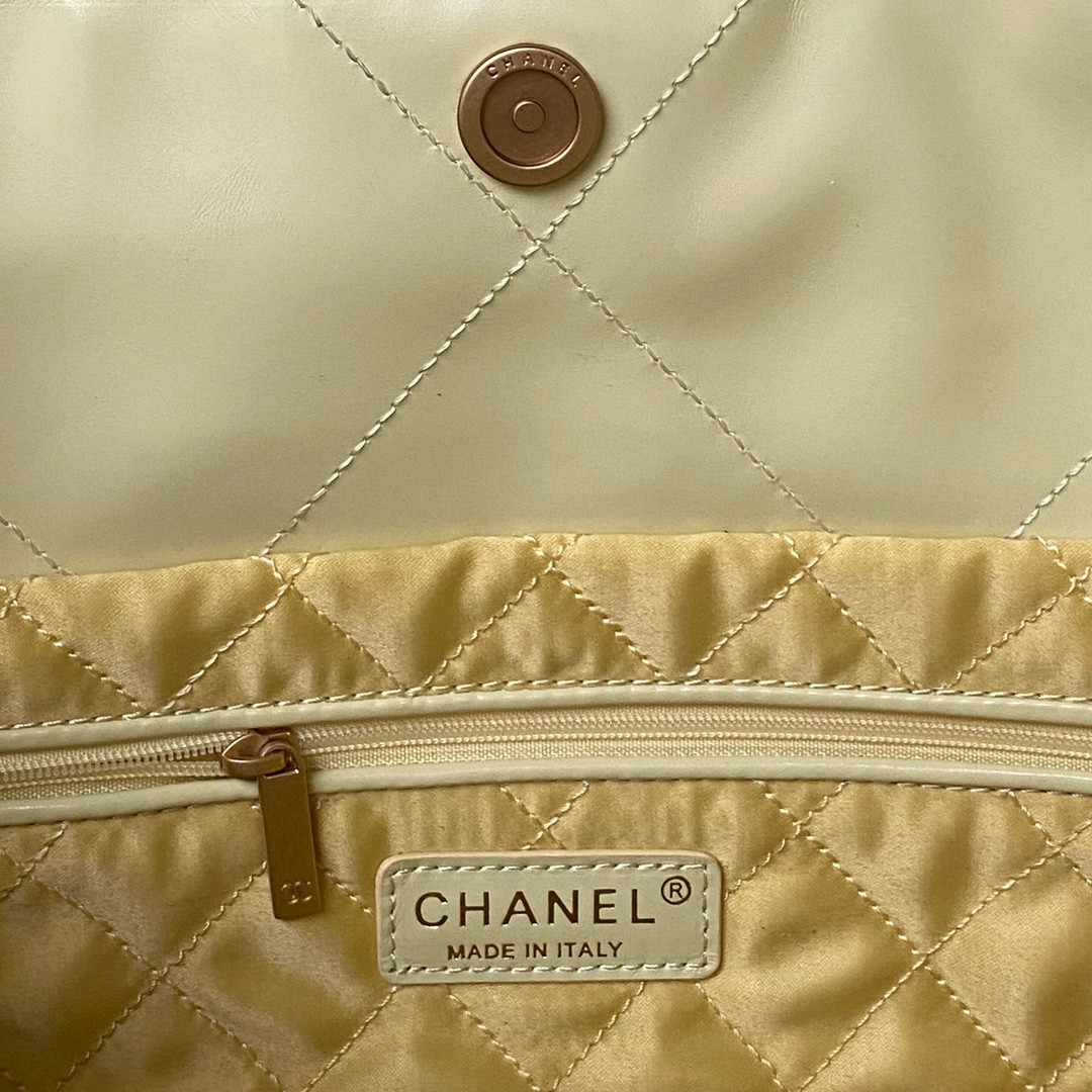 CHANEL 22 HANDBAG Shiny Calfskin YELLOW 30×45×8cm