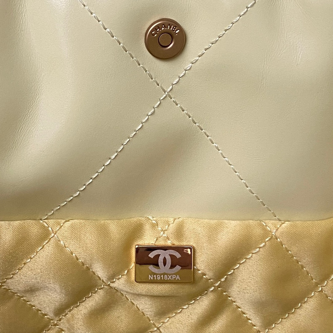 CHANEL 22 HANDBAG Shiny Calfskin YELLOW 30×45×8cm