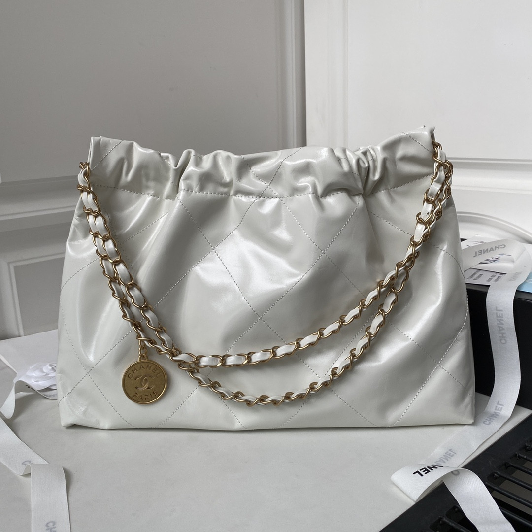 CHANEL 22 HANDBAG Shiny Calfskin white 30×45×8cm