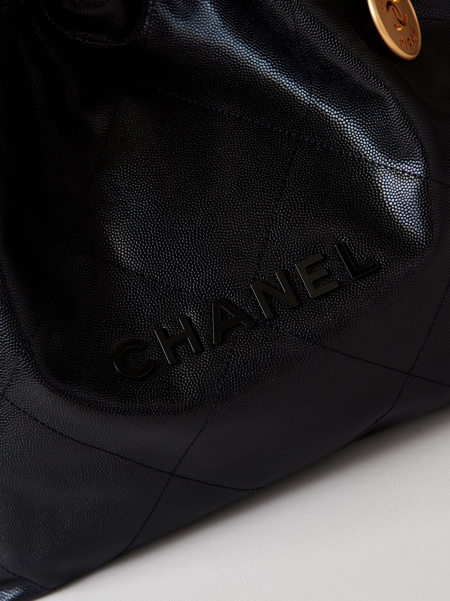 CHANEL 22 SMALL HANDBAG Shiny Calfskin & GOLD Metal BLACK 13.7×14.4×2.7 in