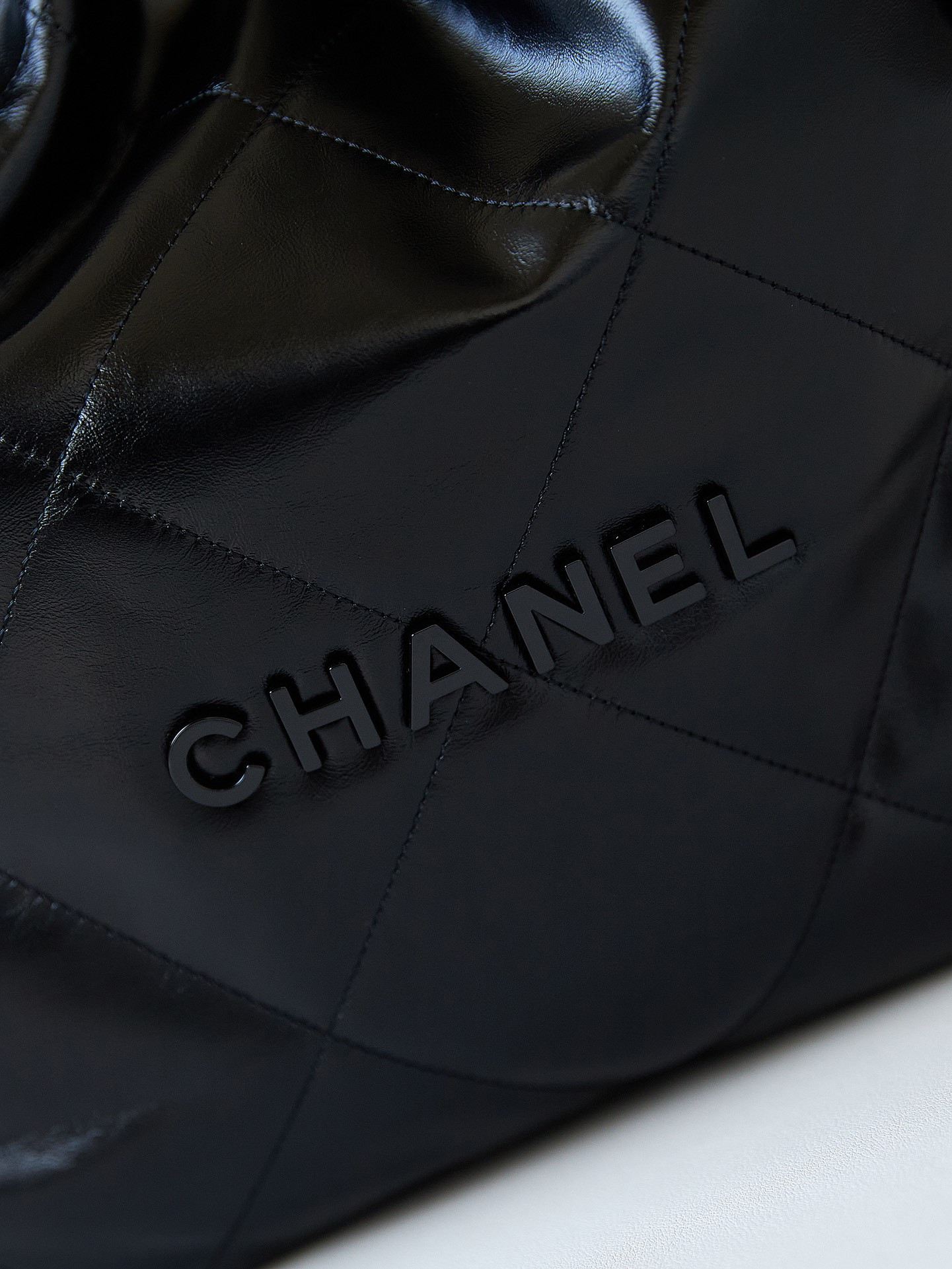 CHANEL 22 HANDBAG Shiny Calfskin ALL Black 15.2×16.4×3.1 in