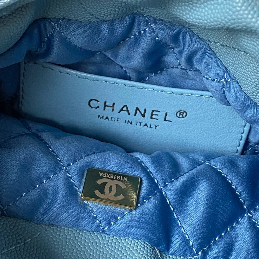 CHANEL 22 MINI HANDBAG GRAINED LEATHER BLUE 7.8 × 7.4 × 2.3 in
