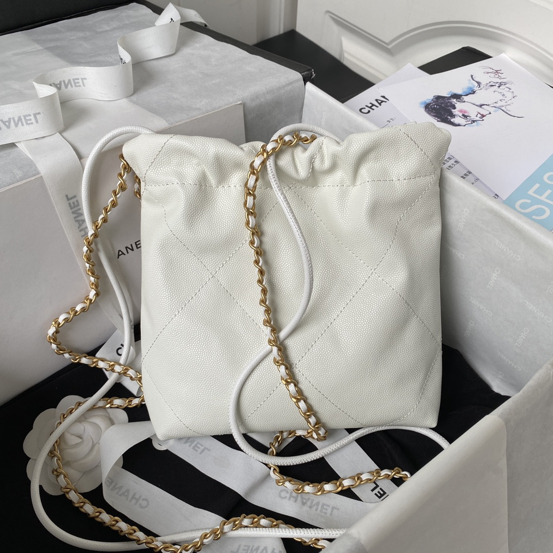 CHANEL 22 MINI HANDBAG GRAINED LEATHER WHITE 7.8 × 7.4 × 2.3 in