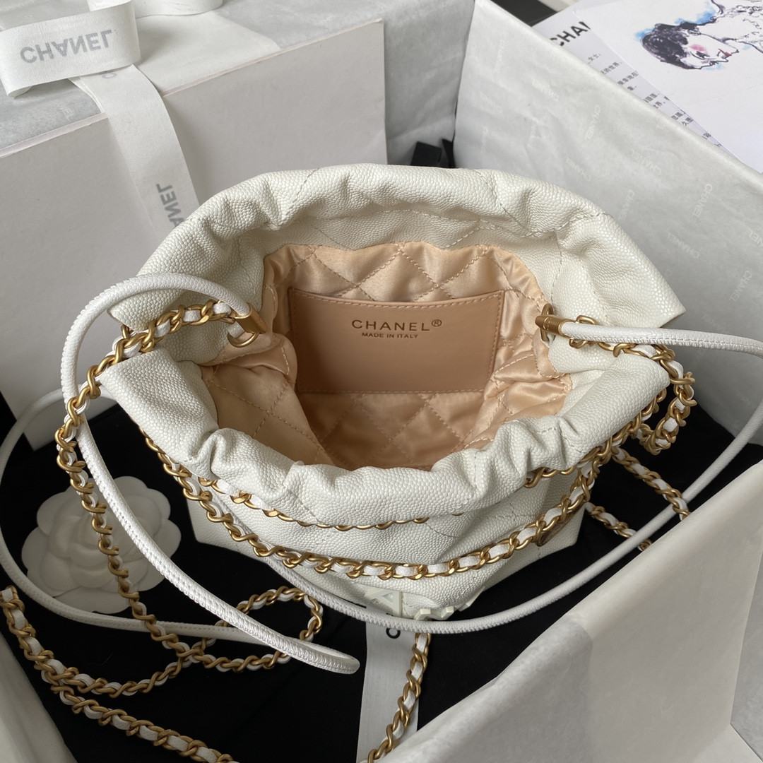 CHANEL 22 MINI HANDBAG GRAINED LEATHER WHITE 7.8 × 7.4 × 2.3 in