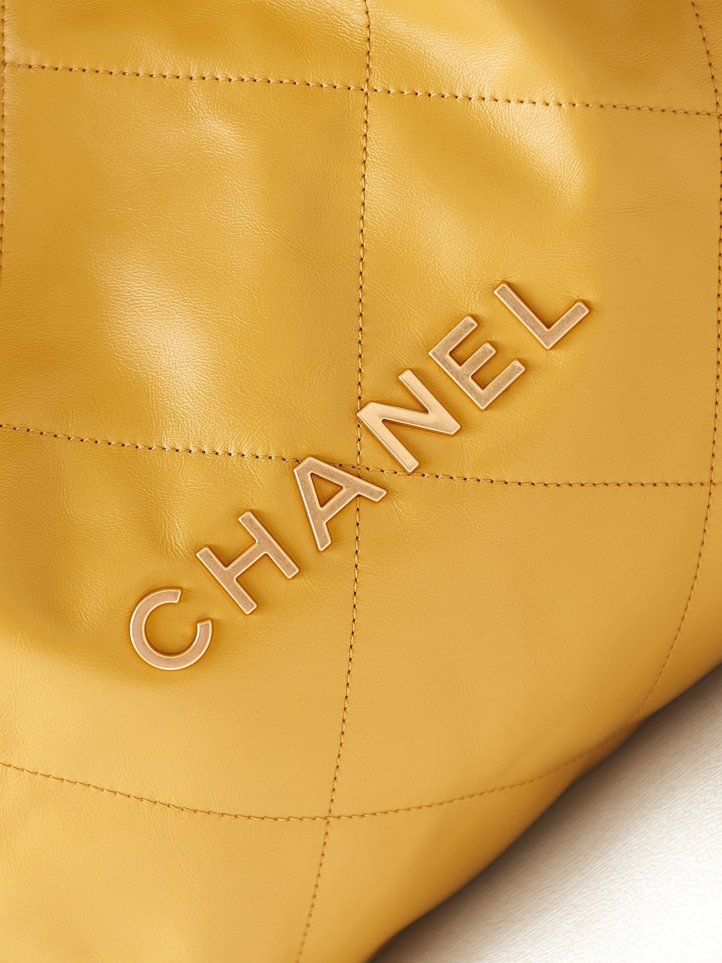 CHANEL 22 SMALL HANDBAG Shiny Calfskin YELLOW 15.2×16.4×3.1 in