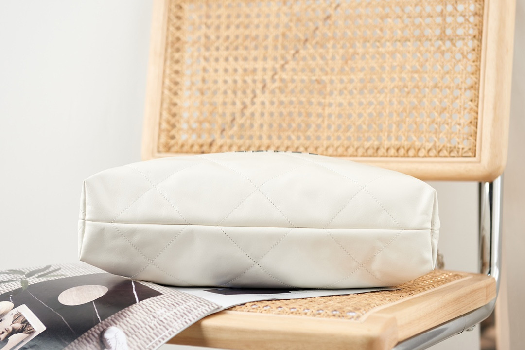 CHANEL 22 HANDBAG Metallic Shaded Calfskin & Silver-Tone Metal White 15.2×16.4×3.1 in