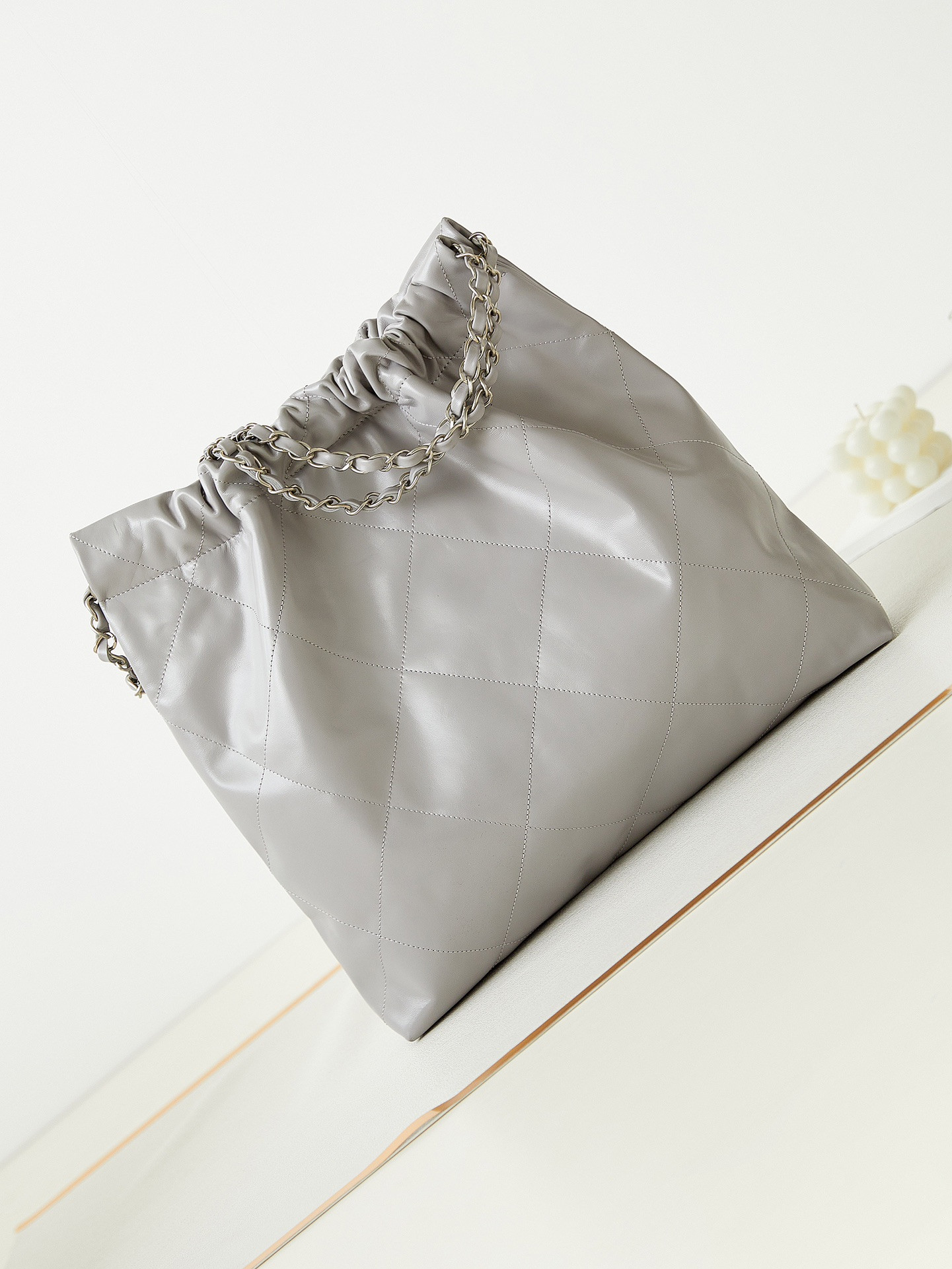 CHANEL 22 SMALL HANDBAG Shiny Calfskin grey 15.2×16.4×3.1 in