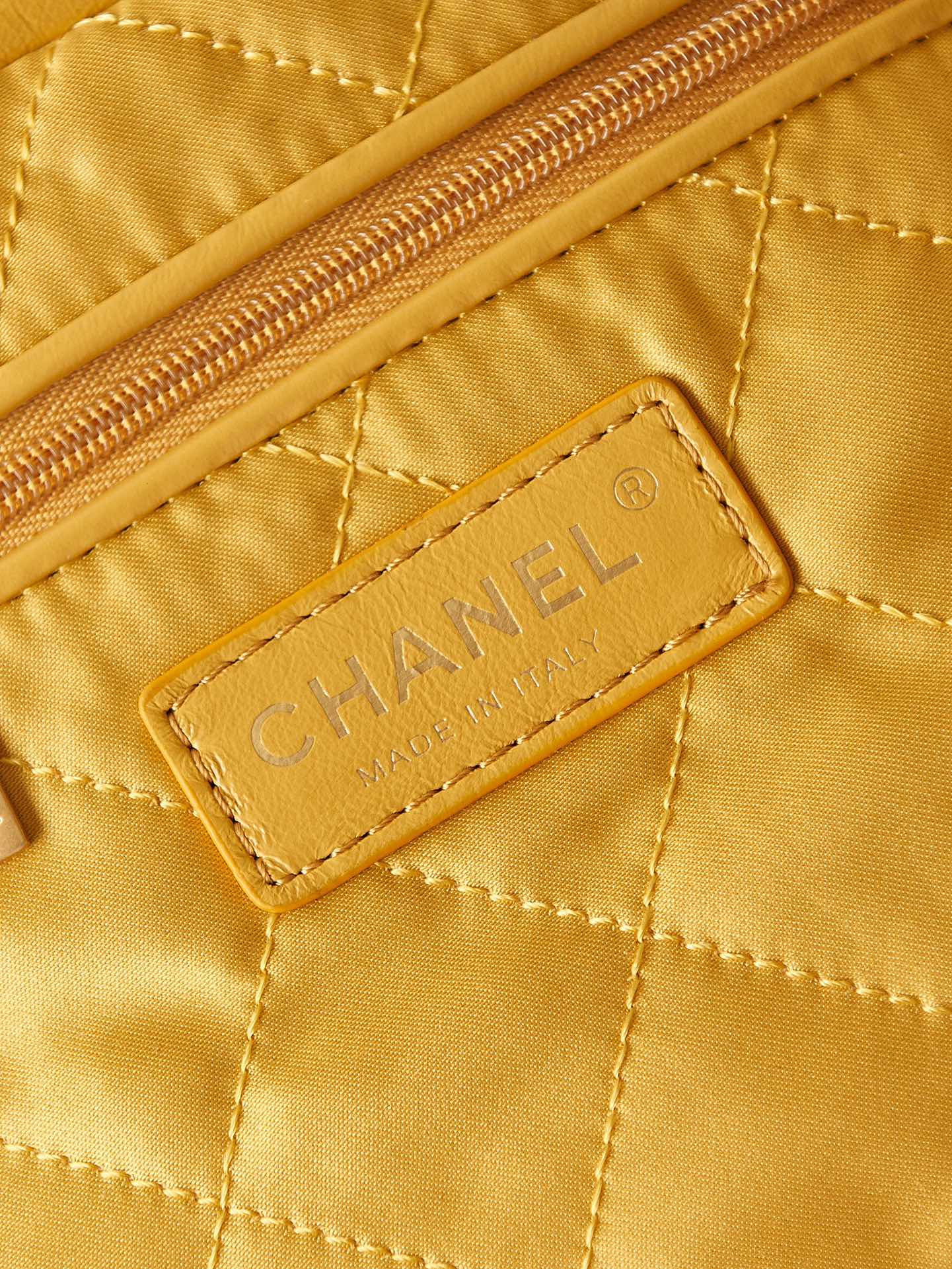 CHANEL 22 SMALL HANDBAG Shiny Calfskin YELLOW 13.7×14.4×2.7 in