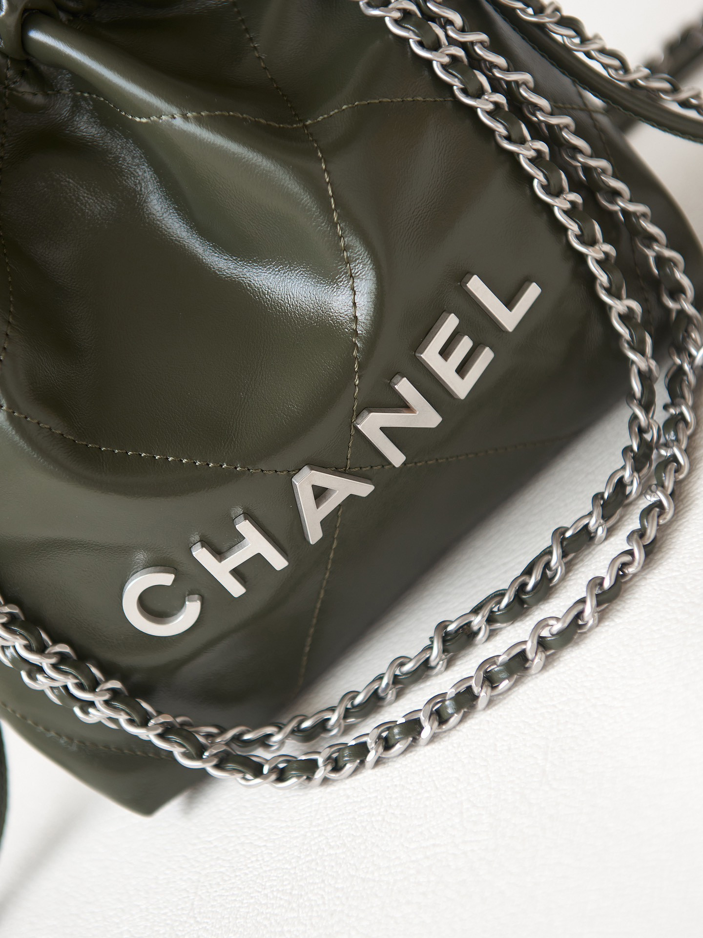 CHANEL 22 MINI HANDBAG Shiny Calfskin & Silver-Tone Metal black 7.8 × 7.4 × 2.3 in