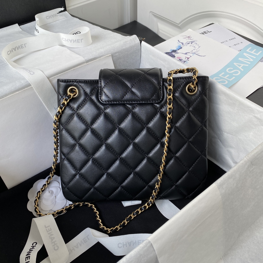 CHANEL BAGUETTE BAG BLACK 17.5×20×5cm