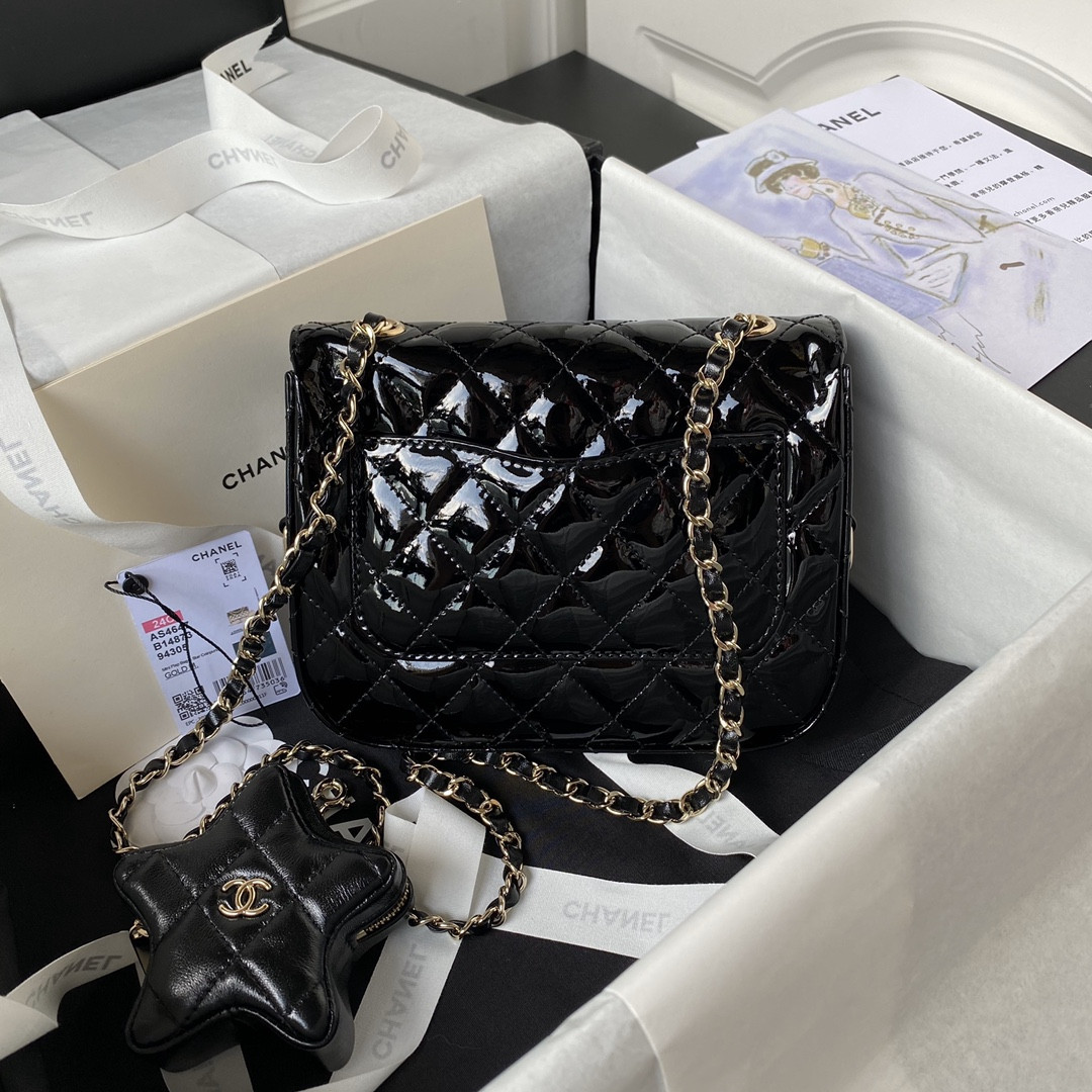 CHANEL MINI FLAP BAG & STAR COIN PURSE BLACK 5.9 × 7.8 × 2.5 in