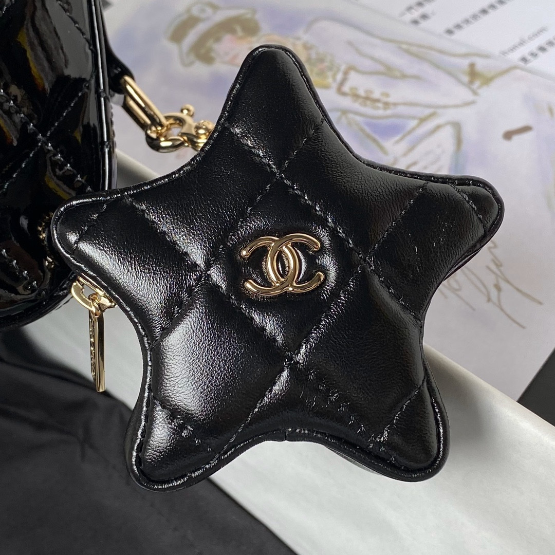 CHANEL MINI FLAP BAG & STAR COIN PURSE BLACK 5.9 × 7.8 × 2.5 in